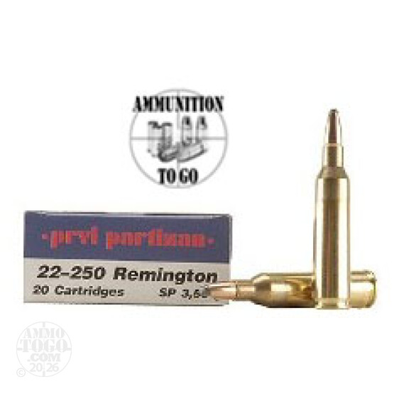 20rds - 22-250 Prvi Partizan 50gr Soft Point Ammo